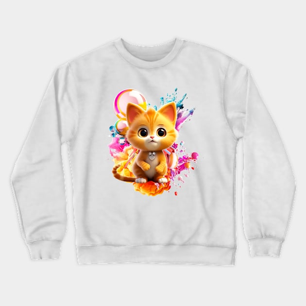 Cute Animal Characters Art 1 -kitten with Abstract- Crewneck Sweatshirt by Lematworks